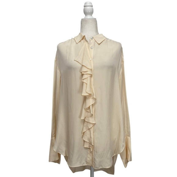 Cinq á Sept Rosalie Ruffle Button Front Shirt Oversized Silhouette Cream - Picture 7 of 16